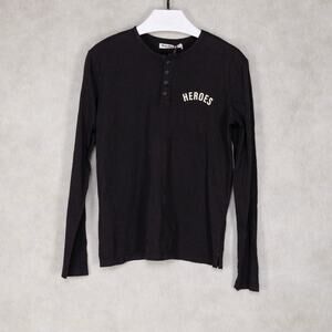 Heroes Motors Men Malibu Flying Long Sleeve Henley Shirt Black Size S